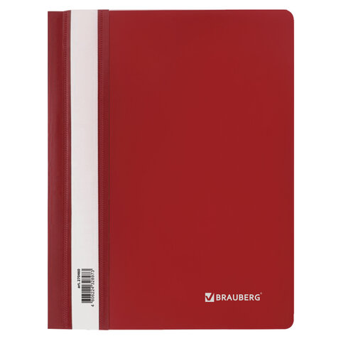 Скоросшиватель пластиковый МАЛОГО ФОРМАТА (160х228 мм), А5, BRAUBERG, 130/180 мкм, красный, 270460