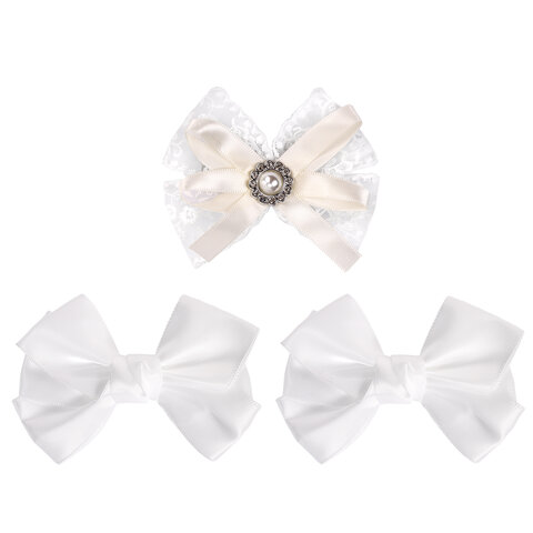 Бант для волос НАБОР 2 шт. и 1 шт., 10х8 см, на заколке, белый, АССОРТИ, MONTE VITA (МОНТЕ ВИТА), 457119