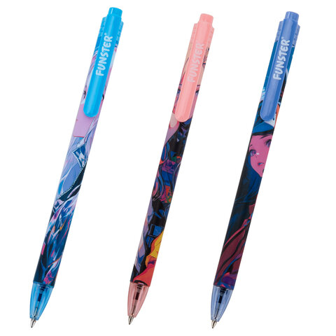 Ручка шариковая автоматическая с принтом FUNSTER (ФАНСТЕР) "ANIME", корпус soft-touch, СИНЯЯ, узел 0,7 мм, линия письма 0,35 мм, 144406