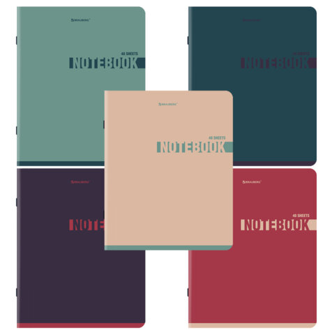 Тетрадь А5, 48 л., BRAUBERG, скоба, клетка, SoftTouch, "NoteColor", (микс в спайке), 405326