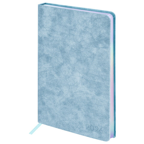 Ежедневник датированный 2026, А5, 138х213 мм, BRAUBERG "Ice", под кожу, голубой, 117389