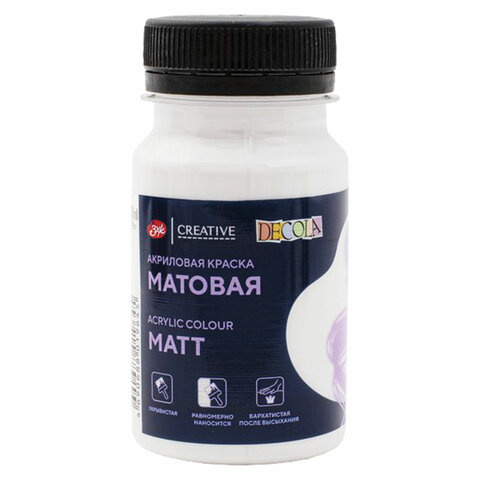 Краска акриловая матовая "Декола", банка 100 мл, белая, Невская Палитра, 14327104