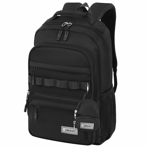 Рюкзак HEIKKI FUSION (ХЕЙКИ) универсальный, 2 отделения, отделение для ноутбука, c КОШЕЛЬКОМ, черный, 44х31х14 см, 273866