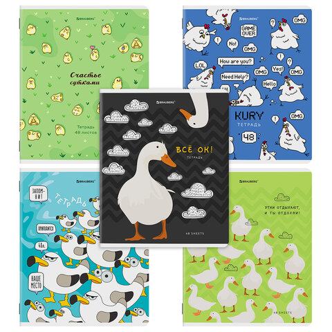 Тетрадь А5, 48 л., BRAUBERG, скоба, клетка, TWIN-лак, "КУРЛЫК И ВСЕ ВСЕ ВСЕ", (микс в ПУ), 405338