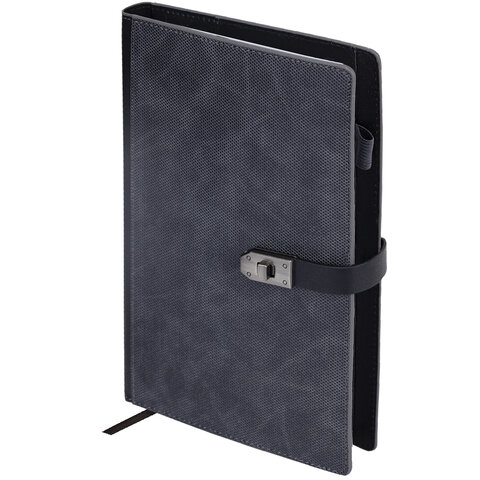 Ежедневник недатированный А5 152х220 мм BRAUBERG "Sirius", под кожу, застежка 160 л., черный, 116213