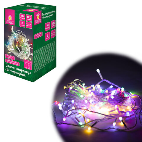 Электрогирлянда-нить комнатная "Pastel", 10 м, 120 LED, мультицветная, 220 V, контроллер, ЗОЛОТАЯ СКАЗКА, 592472