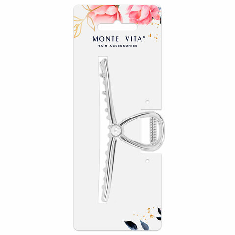Краб для волос 11 см, с жемчужинкой, серебристый, MONTE VITA (МОНТЕ ВИТА), 457017