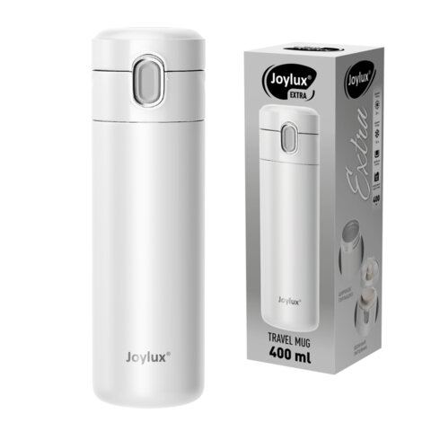 Термокружка 400 мл JOYLUX (ДЖОЙЛЮКС) EXTRA STYLE, нержавеющая сталь SUS304, белый матовый, 700281
