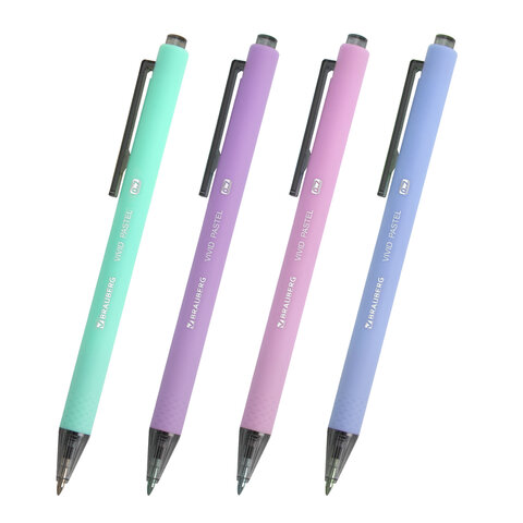 Ручка шариковая автоматическая BRAUBERG "VIVID PASTEL", корпус soft-touch, СИНЯЯ, пишущий узел 0,7 мм, линия письма 0,35 мм, 144404