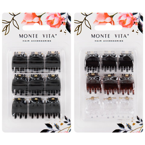 Крабы для волос НАБОР 9 шт., 1,5 см, глянцевый, АССОРТИ, MONTE VITA (МОНТЕ ВИТА), 457025