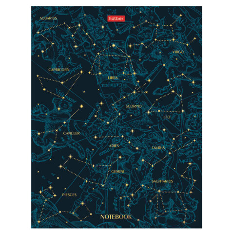 Блокнот А5 167х216 мм, 80 л., твёрдый, клетка, матовая ламинация, блок 5 цв., HATBER, "Яркие созвездия", 085257, 80ББ5лофВ130979