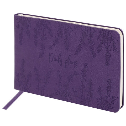 Еженедельник датированный 2026 МАЛЫЙ ФОРМАТ 105х160 мм, А6, BRAUBERG "Imprint", тиснение, фиолетовый, 117210