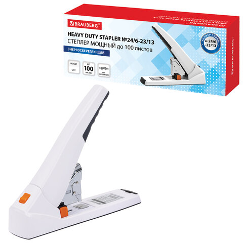 Степлер ЭНЕРГОСБЕРЕГАЮЩИЙ МОЩНЫЙ № 24/6 - 23/13 BRAUBERG "ONE MOMENT", до 100 листов БЕЗ УСИЛИЙ, 272738