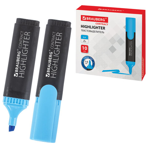 Текстовыделитель BRAUBERG "Contract", ГОЛУБОЙ, линия 1-5 мм, 150391