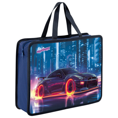 Папка на молнии с ручками ЮНЛАНДИЯ А4, 1 отделение, пластик, 80 мм, "Fire wheels", 273364