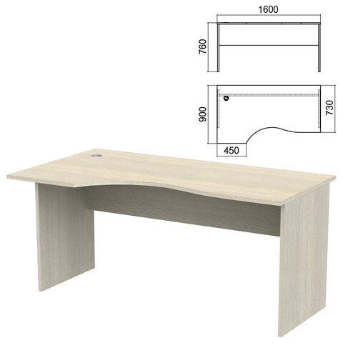 Стол эргономичный "Арго", 1600х900х760 мм, левый, ясень шимо (КОМПЛЕКТ)