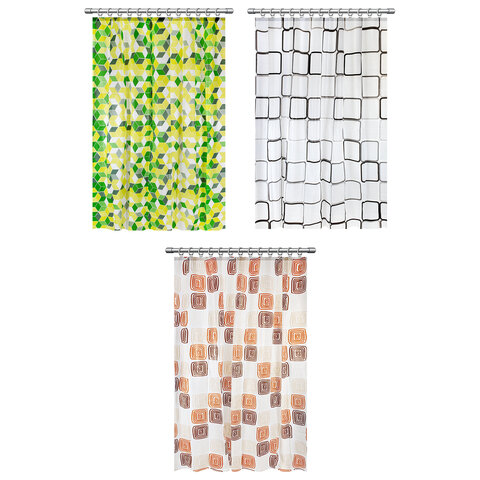 Шторка для ванной PEVA, 180х200 см, кольца в комплекте, дизайн ассорти, ФИГУРЫ, PRIMILA (ПРИМИЛА), 700075