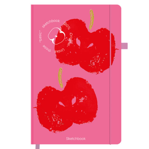 Скетчбук, слоновая кость 140 г/м2, 130х210 мм, 80 л., софт-тач, резинка, BRAUBERG ART CLASSIC, "Red apples", 117773