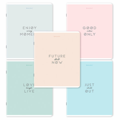 Тетрадь А5, 48 л., BRAUBERG, скоба, клетка, матовая ламинация, "Однотонный_Пастель", (микс в спайке), 405335