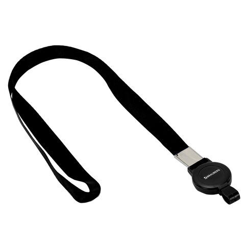 Держатель-рулетка для бейджей 70 см, с лентой 45 см, черный, BRAUBERG EXTRA, 238838