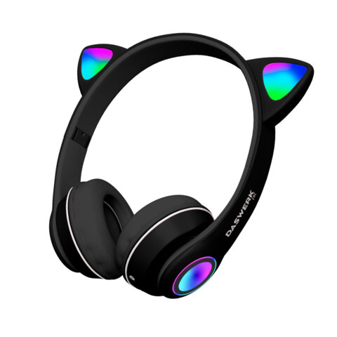 Наушники беспроводные игровые накладные, с ушками, светящиеся, черные DASWERK (ДАСВЕРК) VZV-23M, 513800