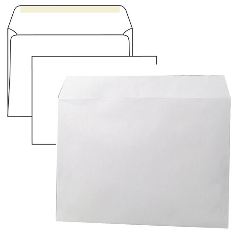 Конверты С4 (229х324 мм), клей, 90 г/м2, КОМПЛЕКТ 250 шт., внутренняя запечатка, 71205, 53855