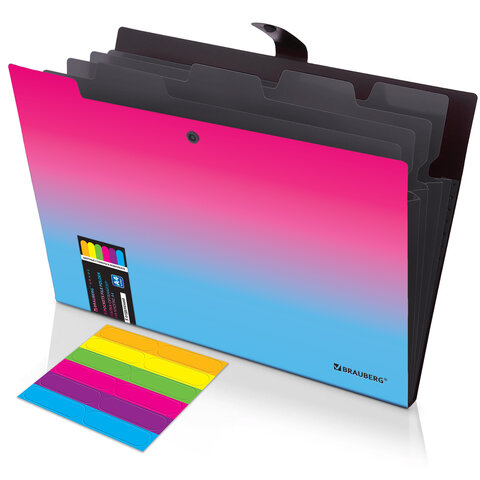 Папка-органайзер на кнопке 5 отделений, BRAUBERG GRADE, A4, розово-голубой градиент, 274091