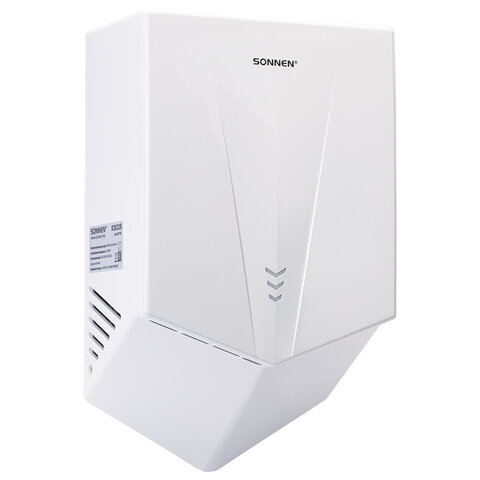 Сушилка для рук ВЫСОКОСКОРОСТНАЯ SONNEN K2022B, 1300 Вт, 150 м/с, IPX1, 72 дБ, белая, пластиковый корпус, 607192