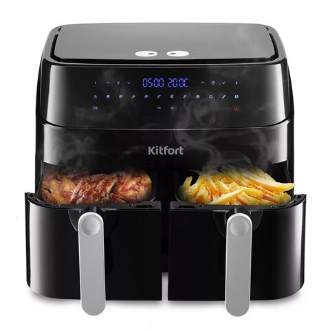 Аэрогриль KITFORT КТ-2250, 1750 Вт, 2х4,5 л, 12 программ, таймер, сенсорное управление, черный