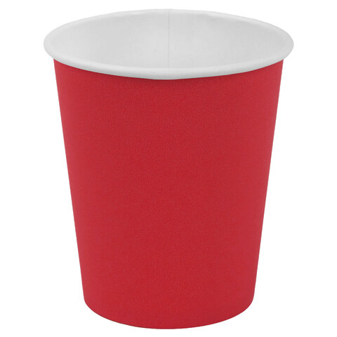 Стакан одноразовый бумажный 250/273 мл, D 80 мм, красный, КОМПЛЕКТ 1000 шт., холодное/горячее, WELDAY (ВЭЛДЭЙ), 702693