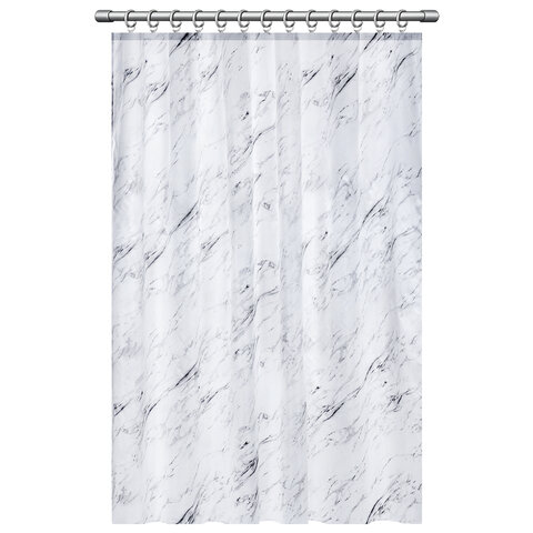 Шторка для ванной ПОЛИЭСТЕР, 180х200 см, кольца в комплекте, БЕЛЫЙ МРАМОР, PRIMILA (ПРИМИЛА), 700084