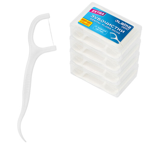 Зубочистки-флоссеры с зубной нитью "200 шт. (4х50 шт.) + 20 в подарок!", в боксе, LAIMA DENT, 609406