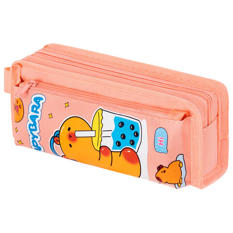 Пенал ЮНЛАНДИЯ ЮНИОР, 2 отделения, с ручкой, полиэстер, "Capybara", 21х8х6 см, 273814