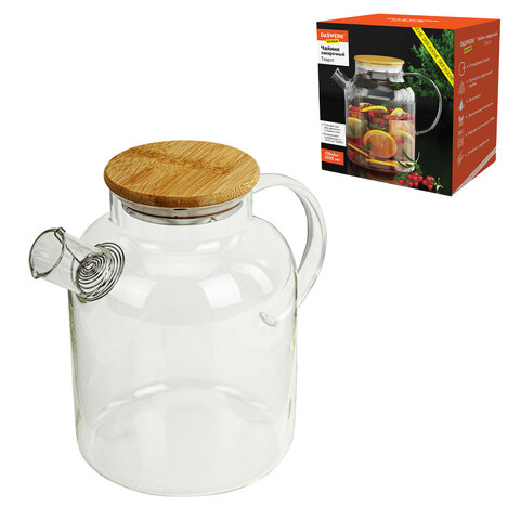 Чайник заварочный 1500 мл "Бочонок", жаропрочное стекло, спиральное сито, DASWERK (ДАСВЕРК), 608645