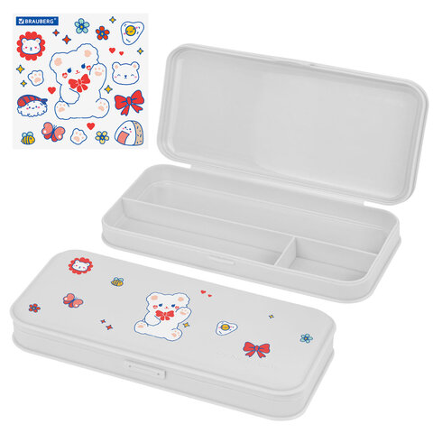 Пенал пластиковый BRAUBERG, серый, С НАКЛЕЙКАМИ, 21х9х3 см, 272273