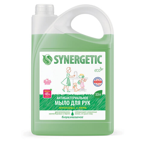 Мыло жидкое антибактериальное 3,5 л SYNERGETIC "Лемонграсс и мята", антизапах, 105201