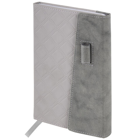 Ежедневник недатированный А5 145х215 мм, BRAUBERG "Stitch", под кожу, магнит, 160 л., серый, 116591