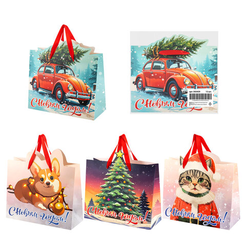 Пакет подарочный (1 шт.) новогодний, 26х13х32 см "Без границ" ассорти, ламинация, ЗОЛОТАЯ СКАЗКА, 592439