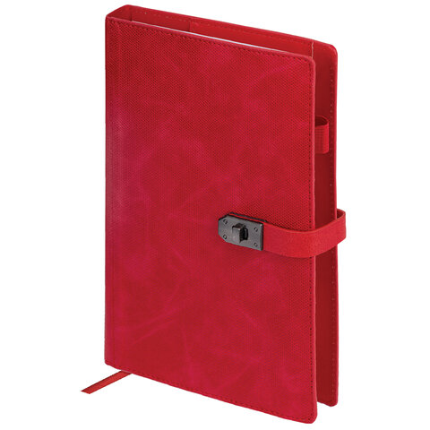 Ежедневник недатированный А5 152х220 мм BRAUBERG "Sirius", под кожу, застежка 160 л., красный, 116212