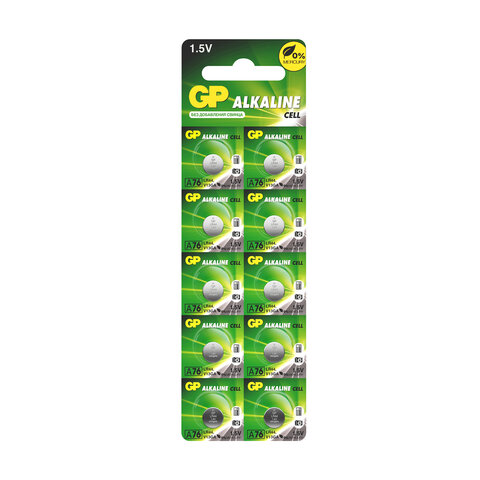 Батарейка GP Alkaline (отрывной блок), A76 (G13, LR44), алкалиновая, 1 шт., блистер, A76FRA-2C10