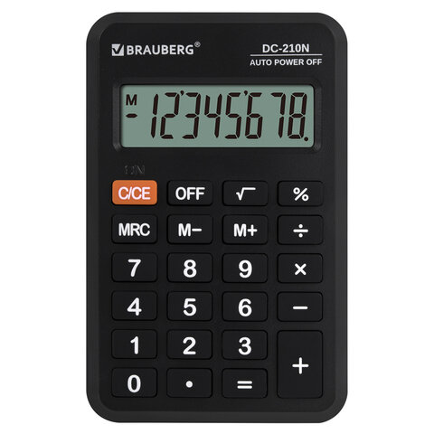 Калькулятор карманный BRAUBERG DC-210N (63х98 мм), 8 разрядов, черный, 272953