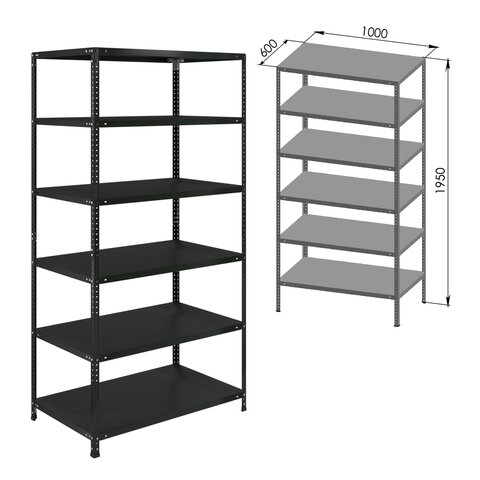 Стеллаж металлический BRABIX "ГРАФИТ MS KD-195/60-6", лофт, 1950х1000х600 мм, 6 полок, 291274, S240BR246693