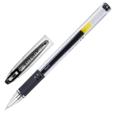 Ручка гелевая с грипом PILOT "G-3", ЧЕРНАЯ, корпус прозрачный, узел 0,38 мм, линия письма 0,2 мм, BLN-G3-38, BLN-G3-38 B