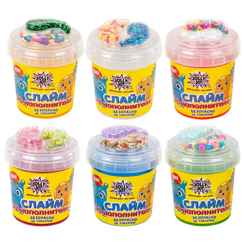 Слайм с наполнителями МИКС, 140 г, ассорти 6 видов, JOLLY JOT (ДЖОЛЛИ ДЖОТ), 665950