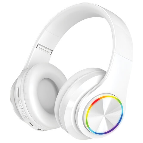 Наушники беспроводные большие светящиеся накладные, белые DASWERK (ДАСВЕРК) B-39, 513806