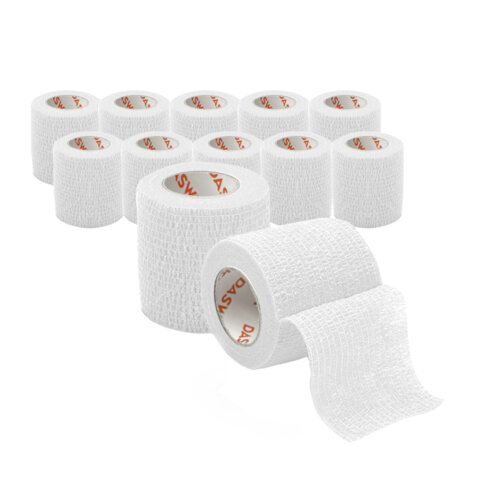 Бинт эластичный бандажный защитный самофиксирующийся, 4,5 м х 5 см, 12 рулонов, белый, DASWERK (ДАСВЕРК), 680040
