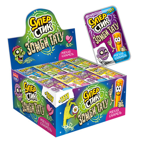 Мягкая карамель "Супер стик с тату ЗОМБИ", 5 г, КАНДИ КЛАБ, CAR132