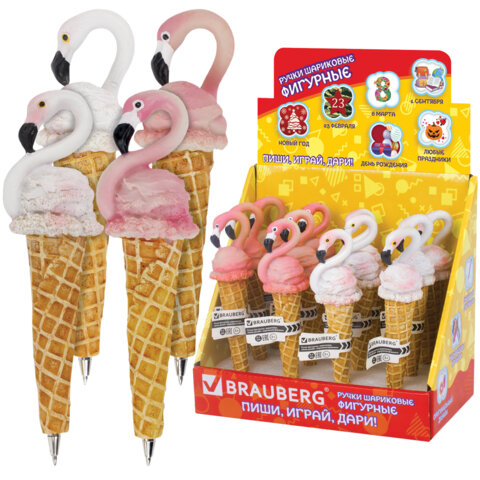 Ручка фигурная "МОРОЖЕНОЕ-ФЛАМИНГО", СИНЯЯ, 4 дизайна ассорти, 0,5 мм, дисплей, BRAUBERG, 142764