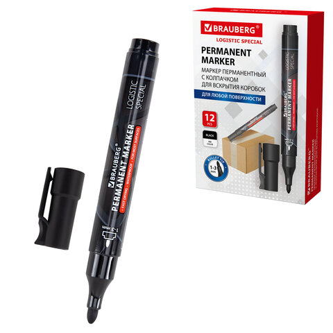 Маркер перманентный с колпачком для вскрытия коробок BRAUBERG LOGISTIC SPECIAL, черный, 1-3 мм, 152569