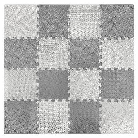 Коврик-пазл напольный 1,2х1,2 м, 16 шт., 30х30 см, толщина 1 см, серый, светло-серый, ЮНЛАНДИЯ, 664811